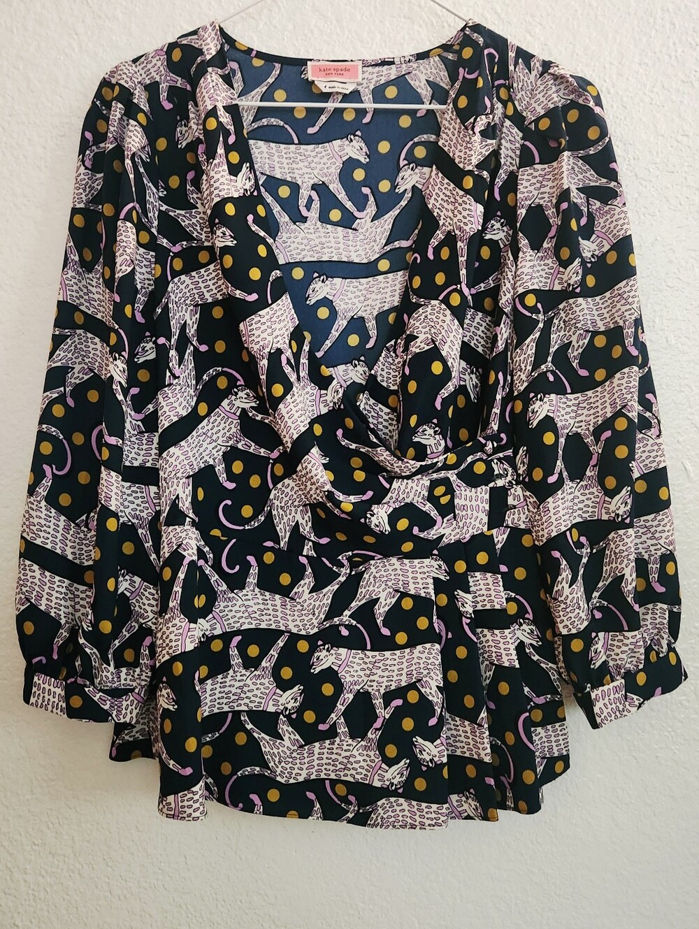 Kate Spade Panther Wrap Blouse. Size 4 - Picture 3 of 7